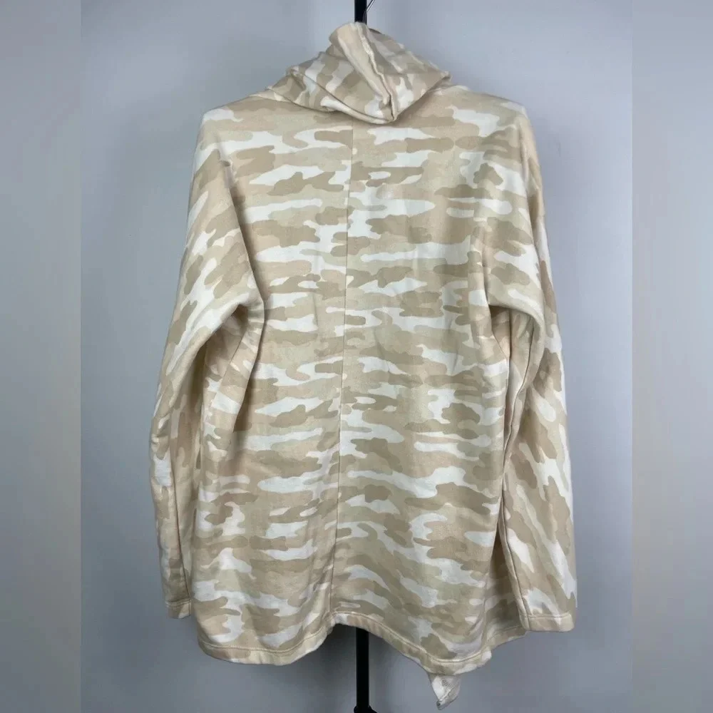 Lucky Brand Tan‎ Neutral Camo Print Hooded Open Front Cardigan Sweater